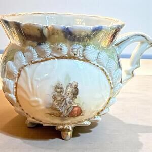 Vintage Courting Couple With Lady Holding Fan with Dog at Feet Footed Cup